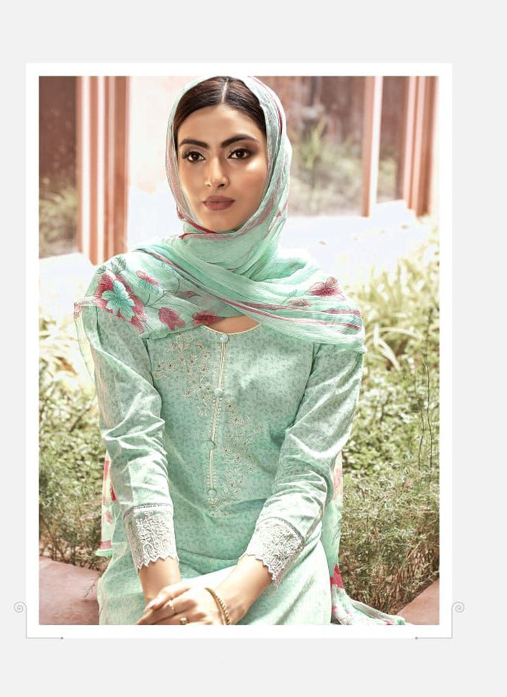 Women's Cotton Unstitched Salwar Suit Material with Chiffon Dupatta