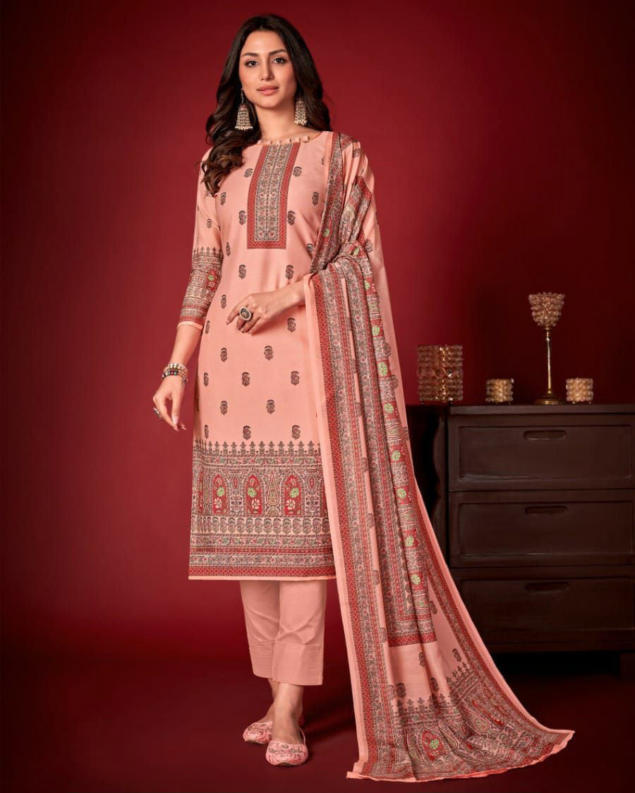 Women Cotton Unstitched Pink Salwar Suit Material with Dupatta