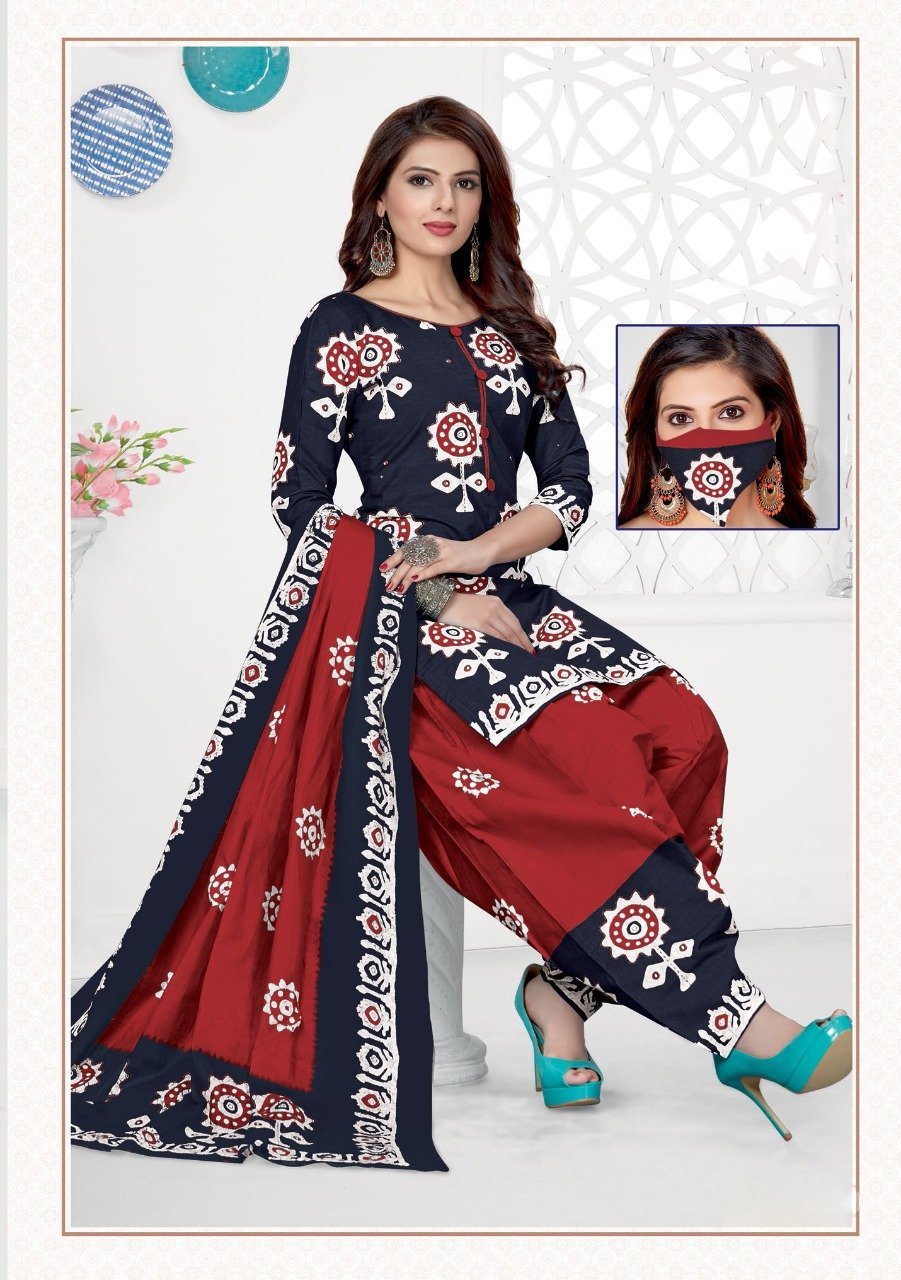 Cotton Unstitched Women Printed dress material Black