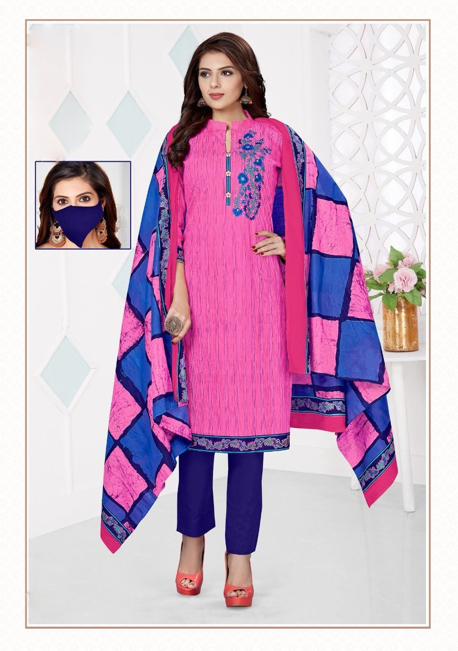 Cotton Unstitched Women Printed dress material Pink