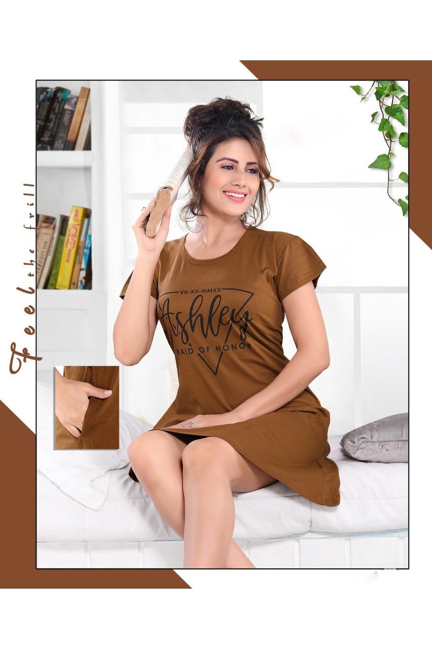 Cotton Women Short Nighty With Pocket
