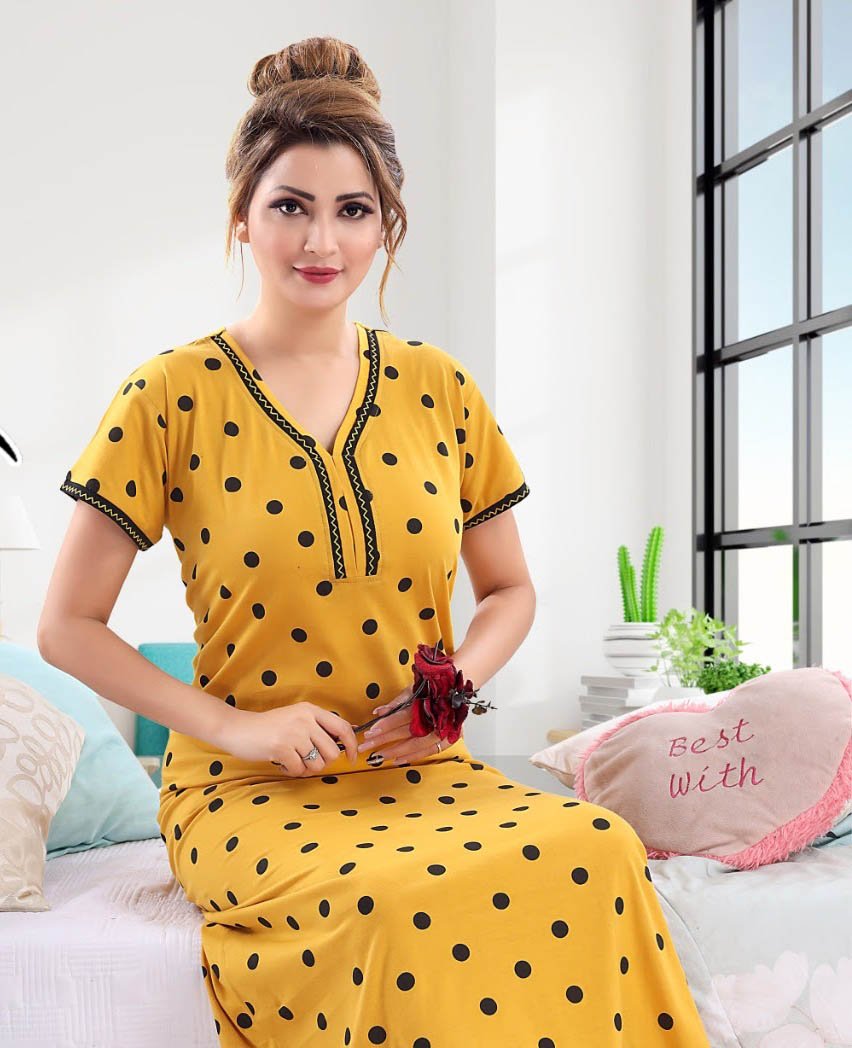 Cotton Yellow Long Nighty Nightgown for Women