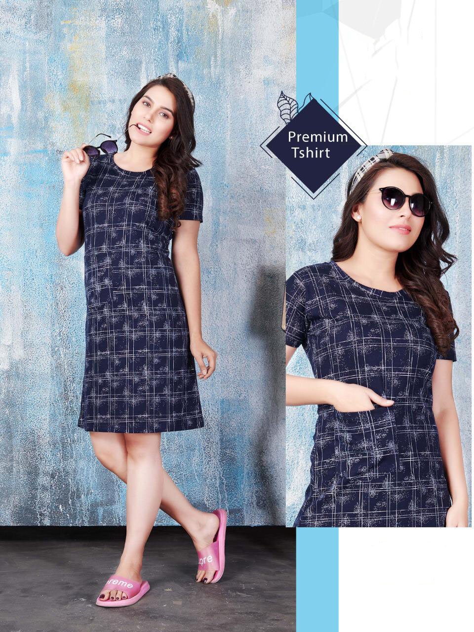 Dark Blue cotton Short nighty for girls