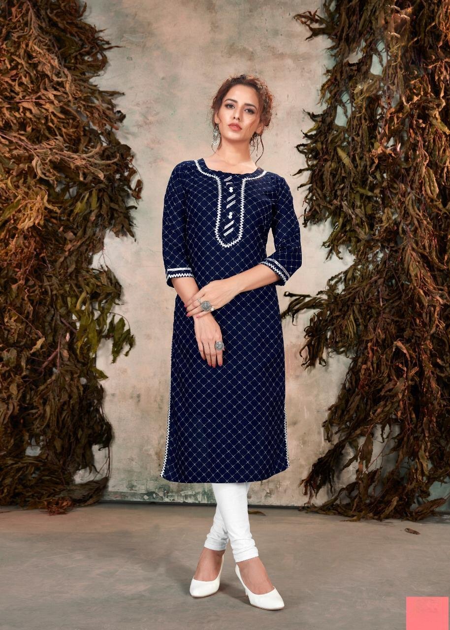 Dark Blue Rayon Kurta for Women