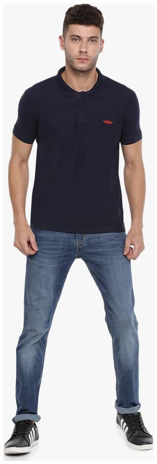 Dark Blue Slim Fit Polo Neck T-Shirt with collar for Men