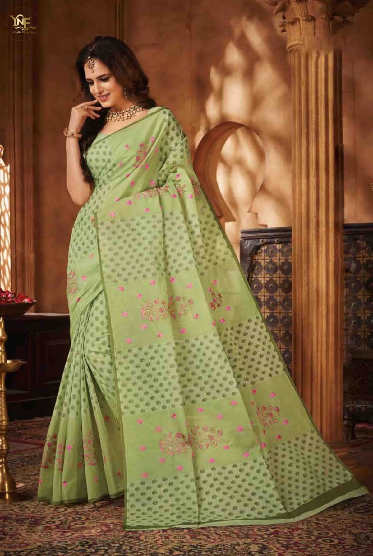 Designer Green Pure Cotton Printed Women saree