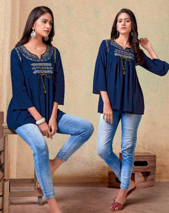 Designer Long tunic top for jeans Brown