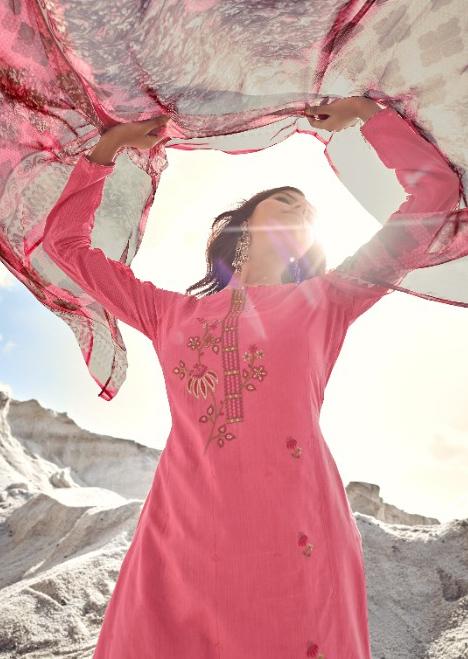 Designer Women Pink Cotton Suits Set with Embroidery