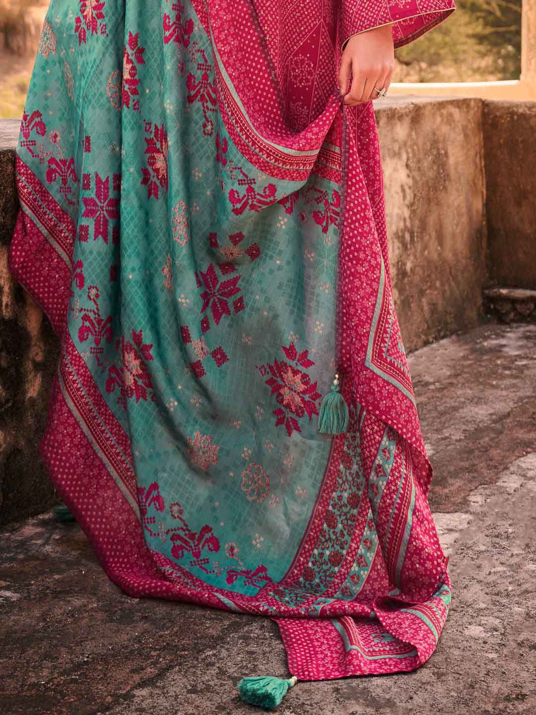 Embroidered Dark Pink Viscose Unstitched Women Suit Dress Materials