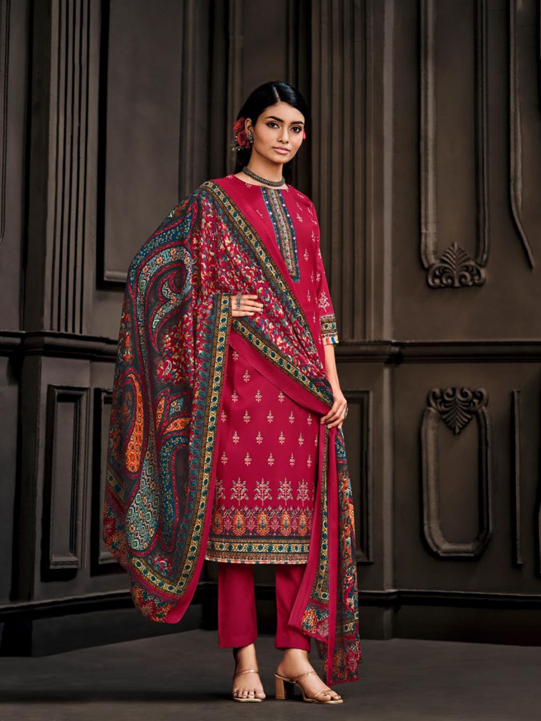 Buy Pashmina Unstitched Winter Ladies Suits with Shawl Dupatta