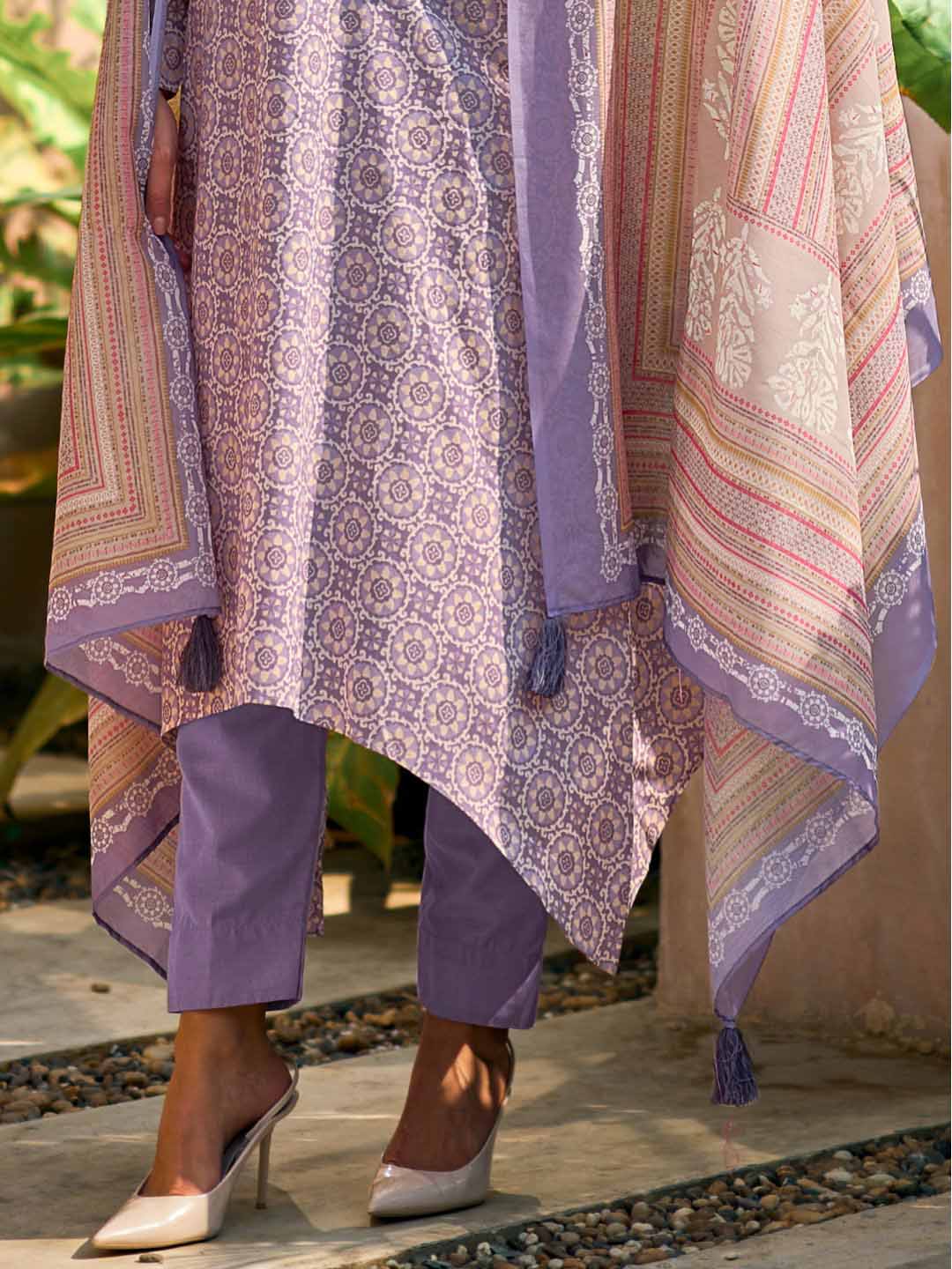Unstitched Pure Lawn Cotton Purple Suit Material with Embroidery
