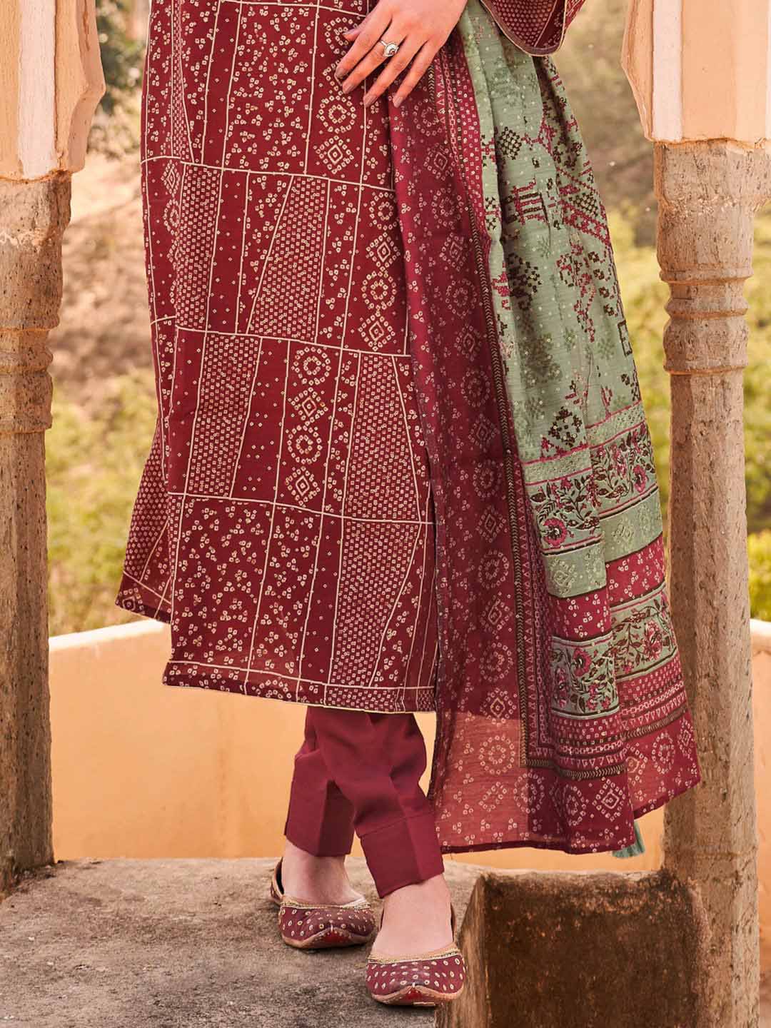 Embroidered Maroon Viscose Unstitched Women Suit Dress Materials