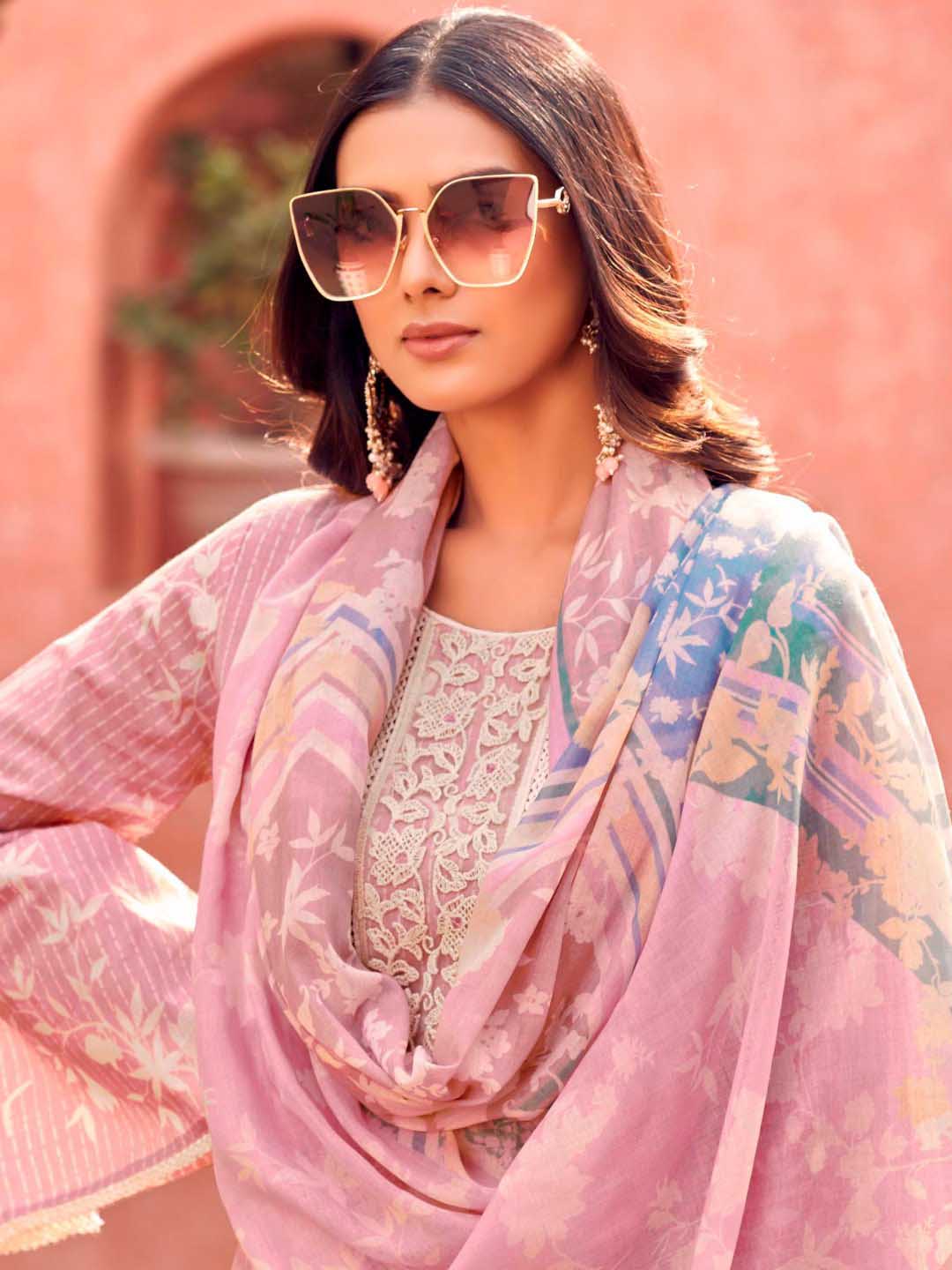 Masakali Embroidered Mauve Cotton Unstitched Suit Set