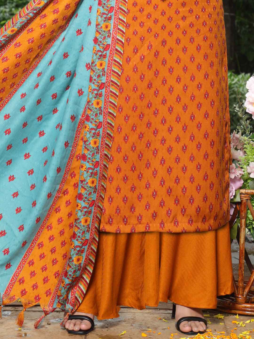 Pashmina Embroidered Mustard Unstitched Winter Ladies Suits