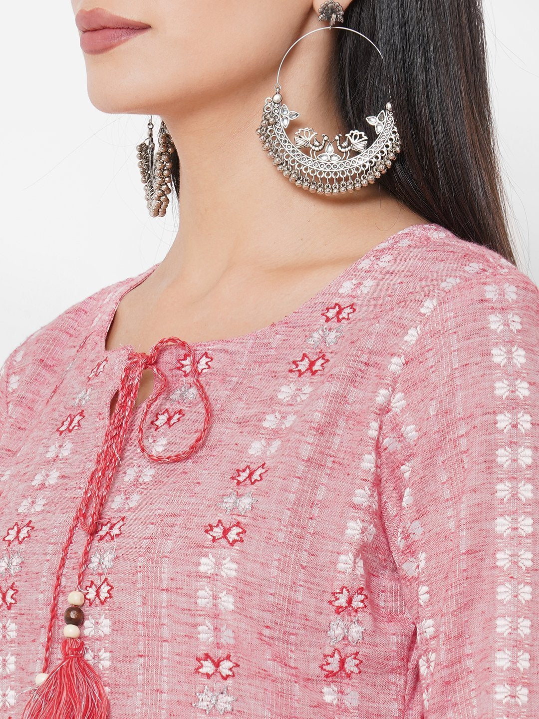 Embroidered Pink Straight Cotton Kurta Pant Set
