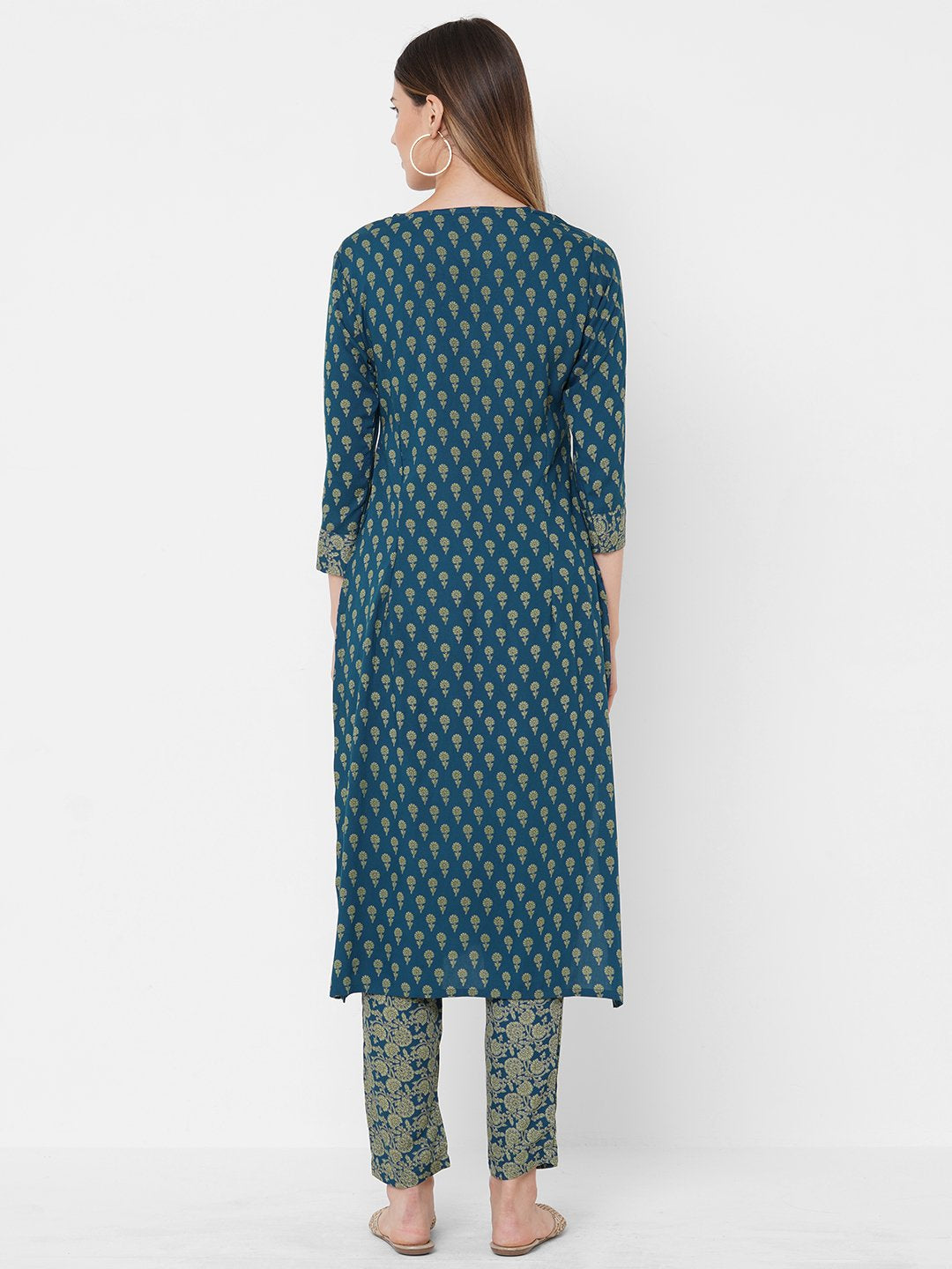 Embroidered Printed Blue Rayon Kurta Pant Set