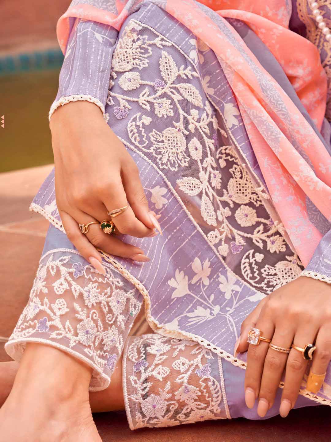 Masakali Embroidered Purple Cotton Unstitched Suit Set