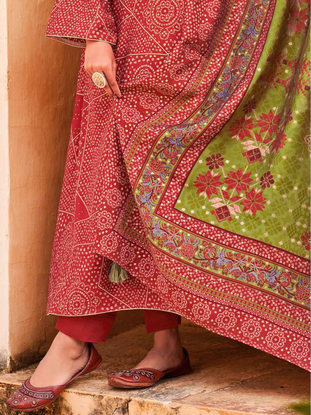 Embroidered Red Viscose Unstitched Women Suit Dress Materials