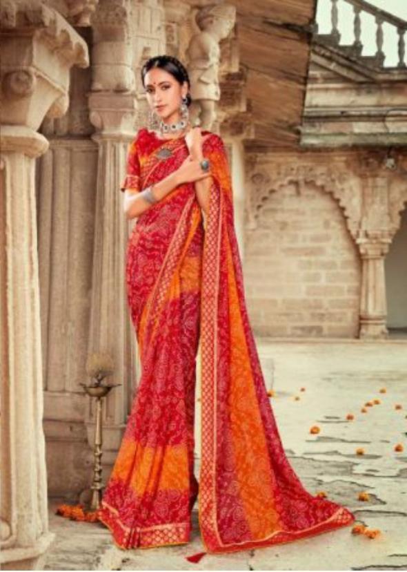 Fancy Bandhani georgette Yellow Women Sarees with Blouse