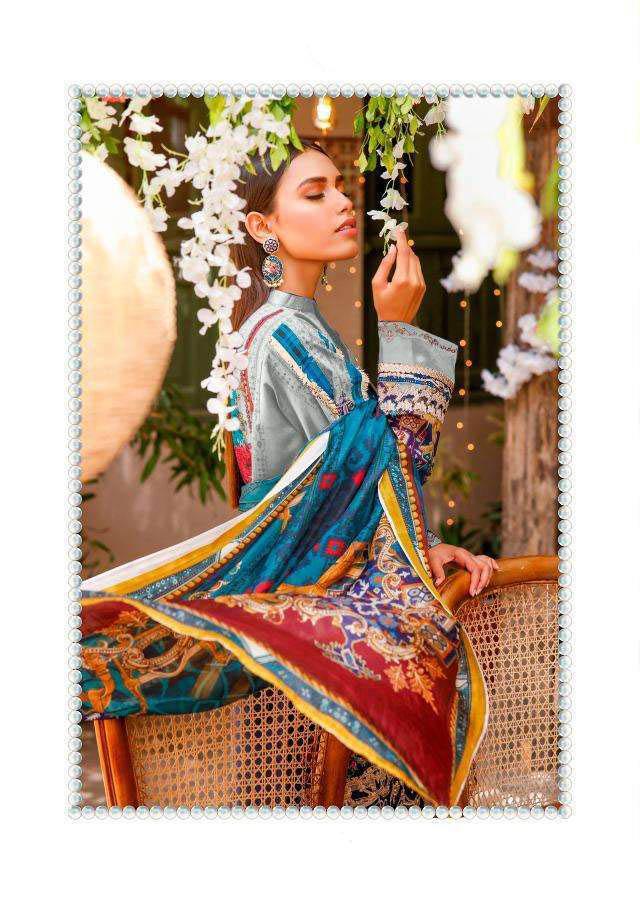 Firdous Pakistani Grey Unstitched Cotton Suit Dress Material