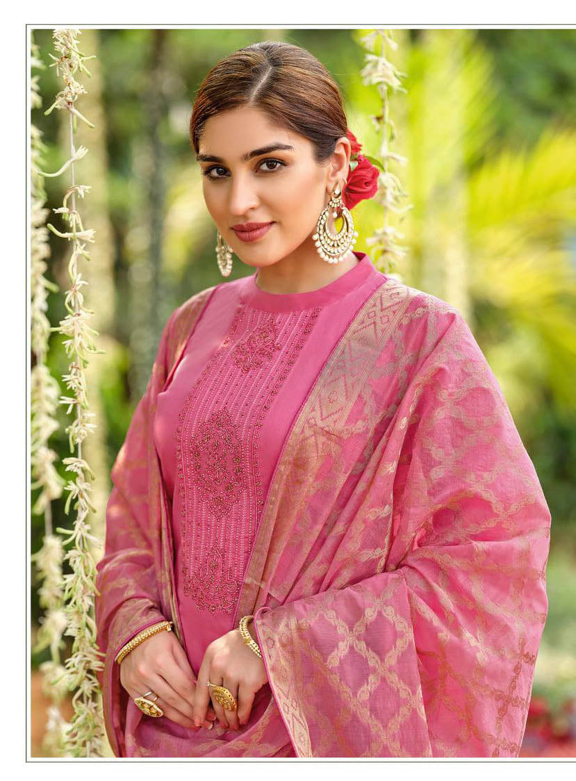 Alok Cotton Unstitched Pink Salwar Suit Material for Women