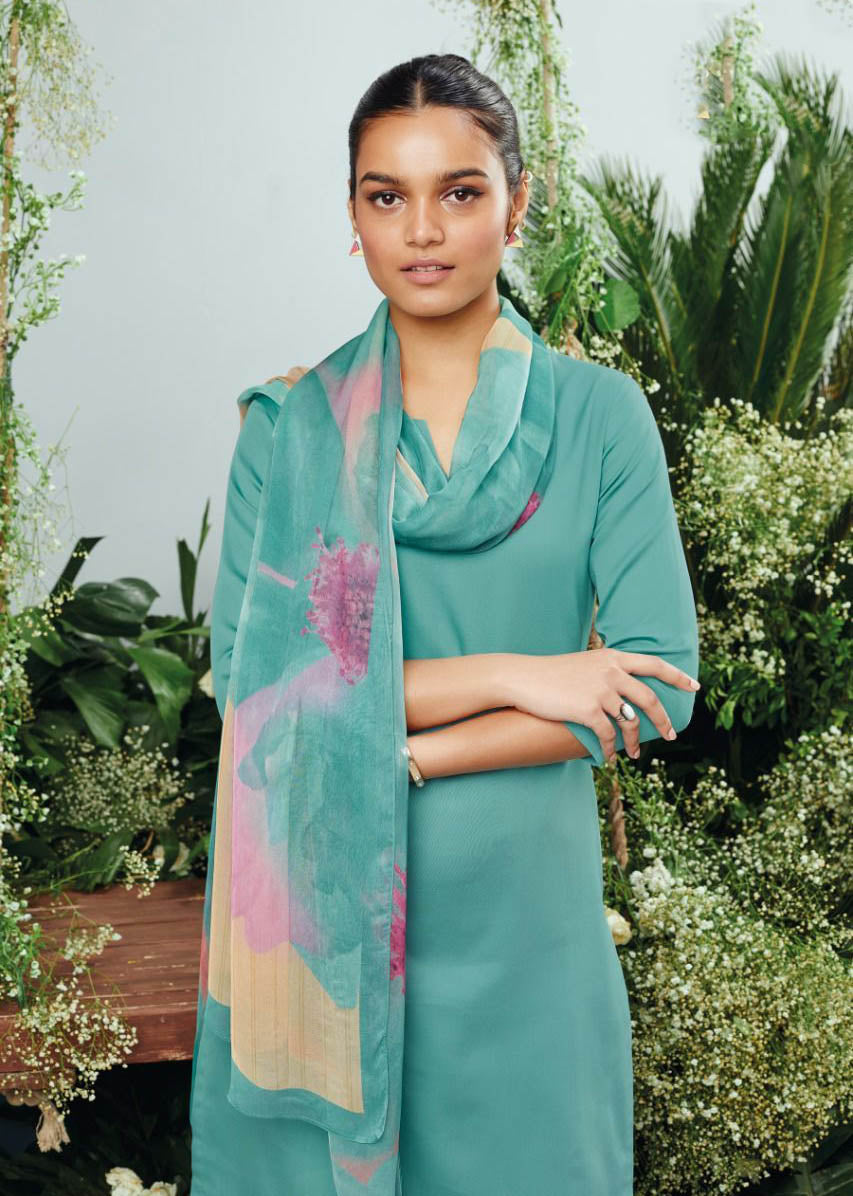 Ganga Cotton Satin Unstitched Suit With Chiffon Dupatta