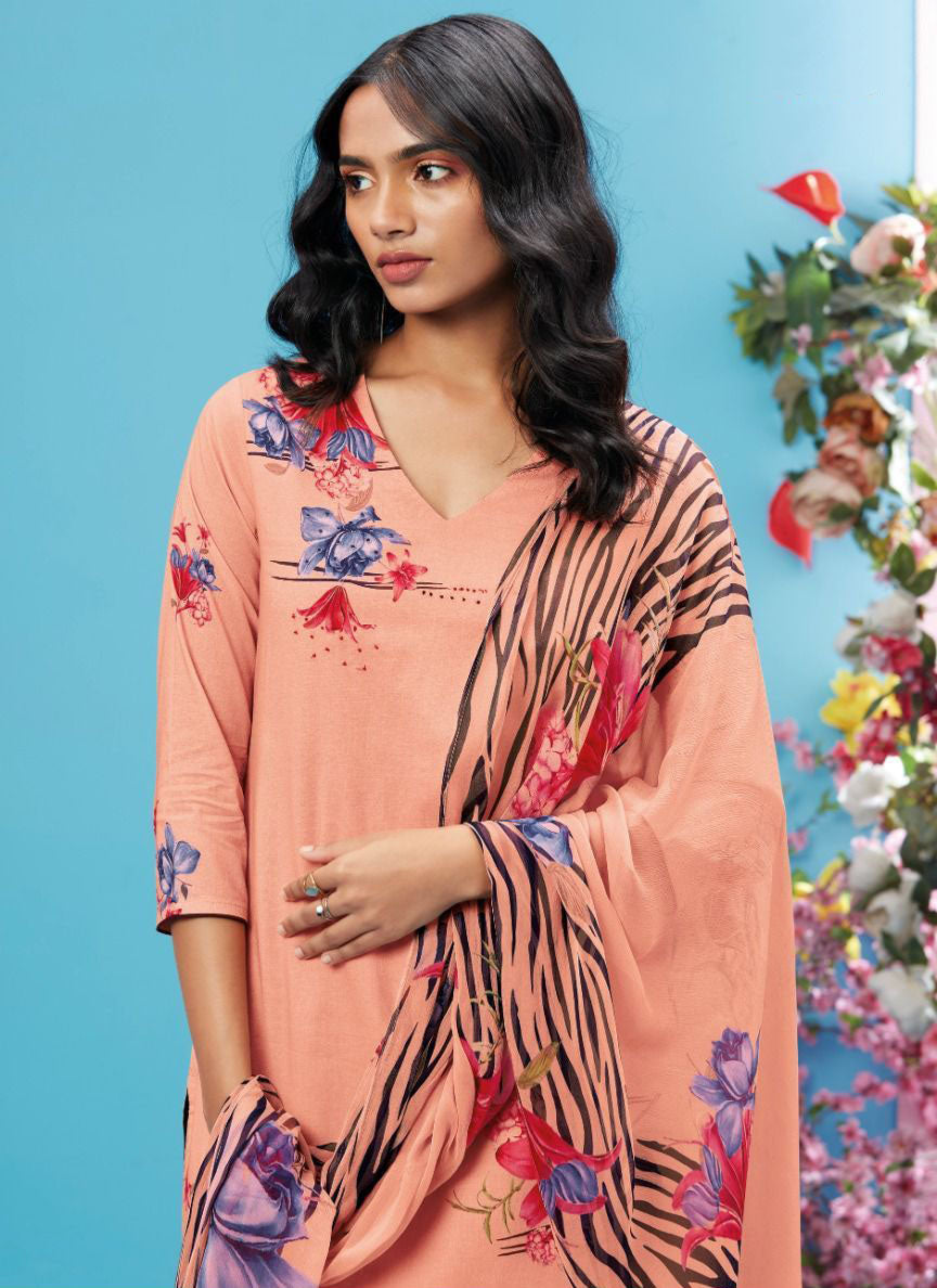 Ganga Pure Cotton Unstitched Suit With Chiffon Dupatta