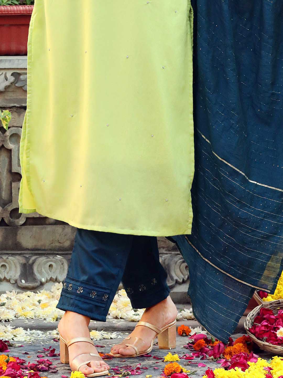 Green Cotton Silk Fully Stitched Suit with Banarasi Dupatta