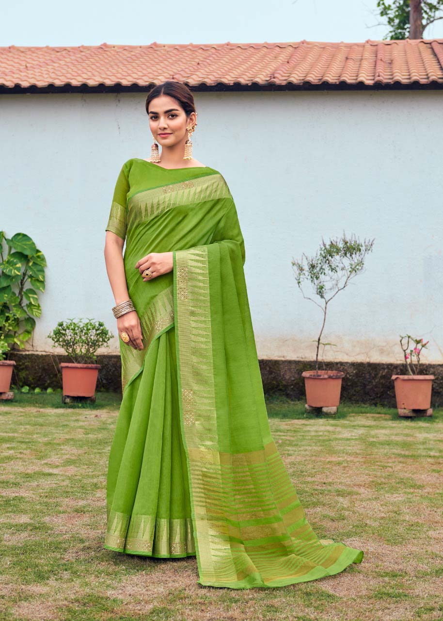 Green Double Zari Siroski Silk Saree for Women