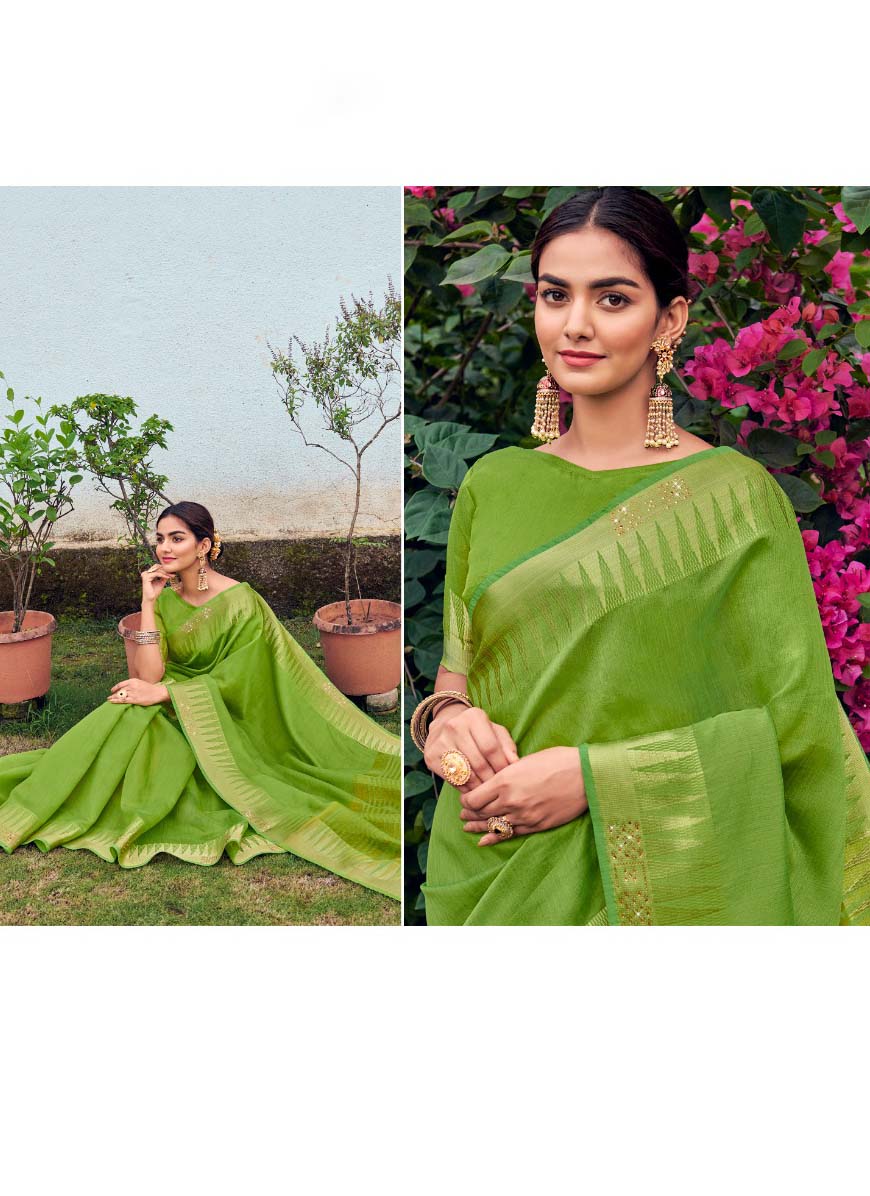 Green Double Zari Siroski Silk Saree for Women