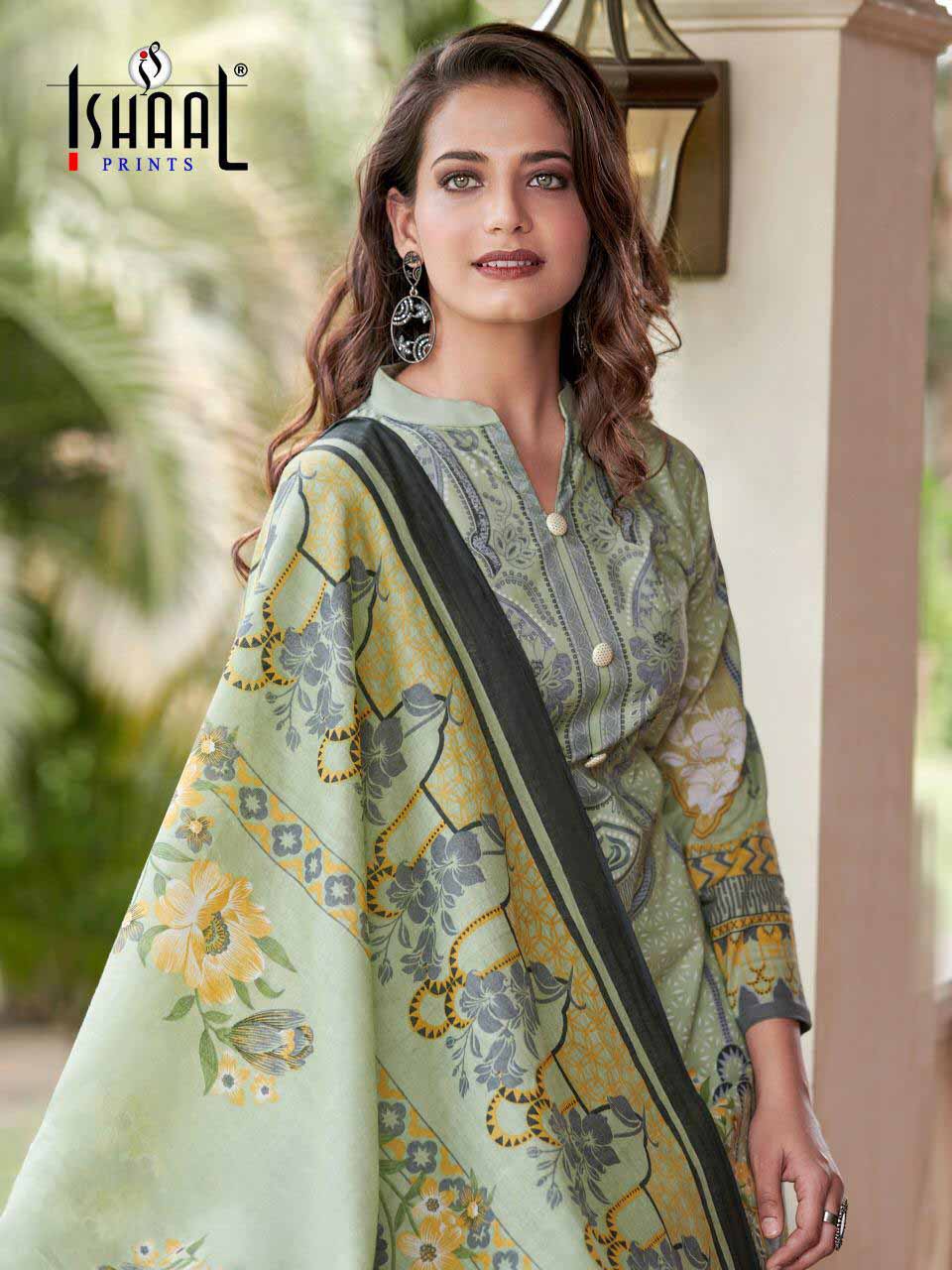 Green Pakistani Style Lawn Cotton Suit Material for Ladies