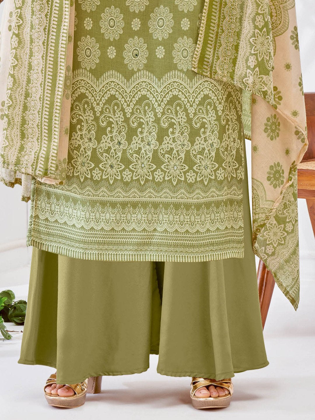 Green Printed Cotton Unstitched Suit Material
