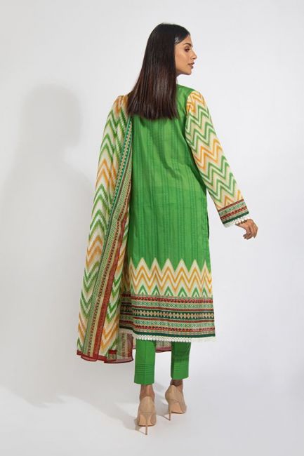 Green Printed Lawn Pakistani Suit Set With Embroidery