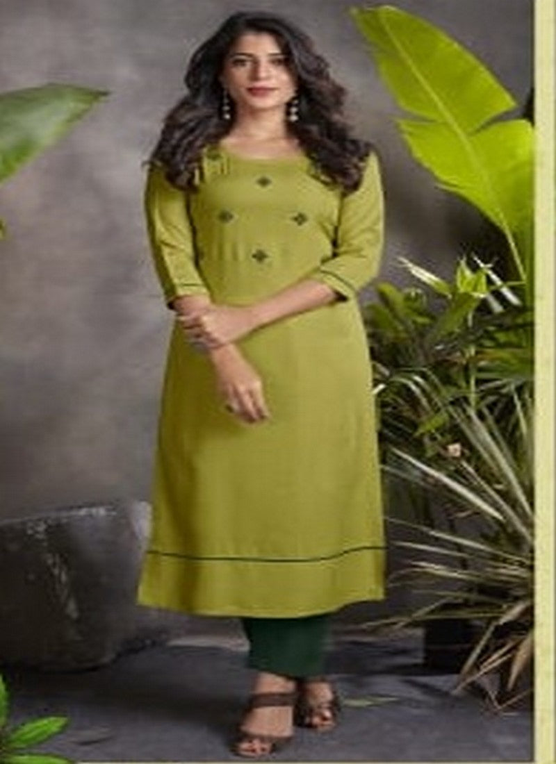 Green Pure Rayon Kurta with Pant Set for Ladies