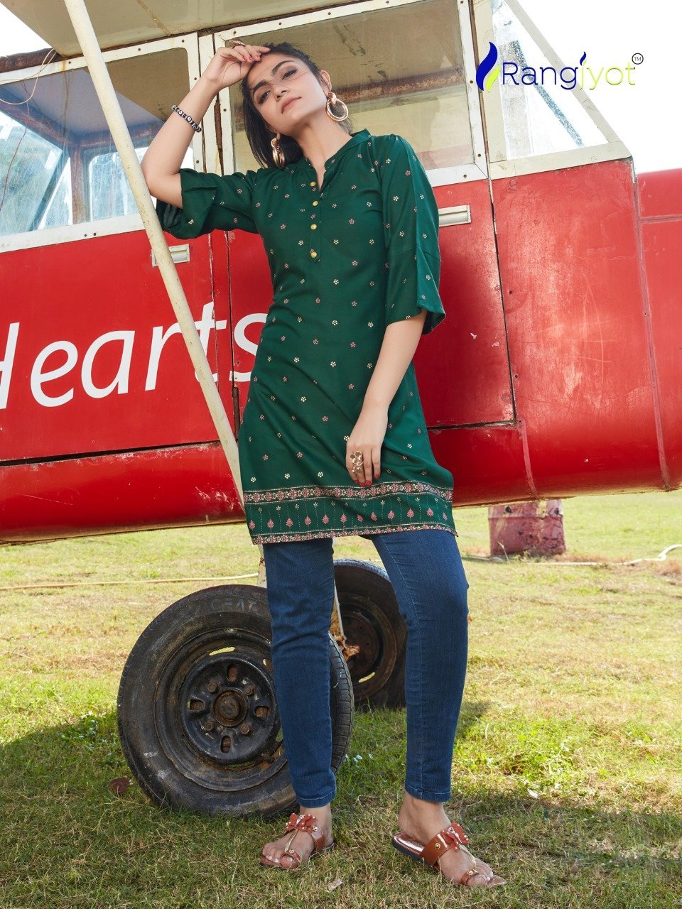 Green Rayon Short Kurta for Women