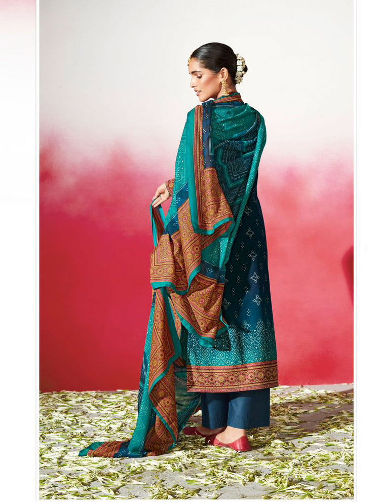 Pure Cotton Satin Unstitched Women Blue Suits Dress Materials