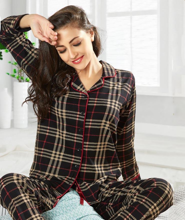 Intouch Check Winter Wear cotton night suit Set for ladies Stilento Intouch Check Winter Wear cotton night suit Set for ladies Stilento