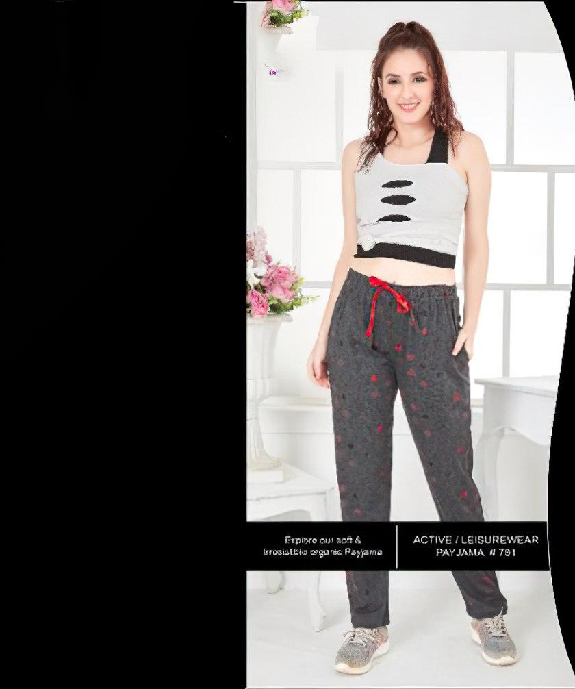 Intouche Comfort Wear Dark Grey Printed Soft Cotton Ladies Pyjama