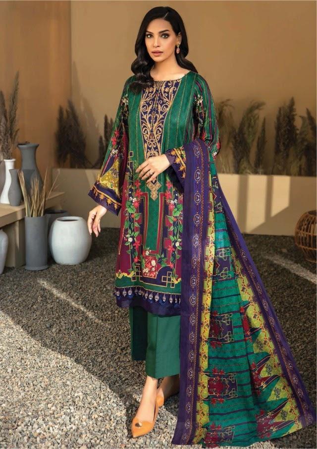 Iris Cotton Green Pakistani Suits Dress Material for Women