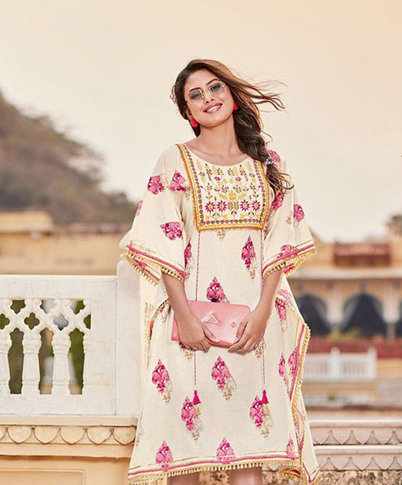 Kajal Style Cotton Kaftans with Fancy Embroidery for Women