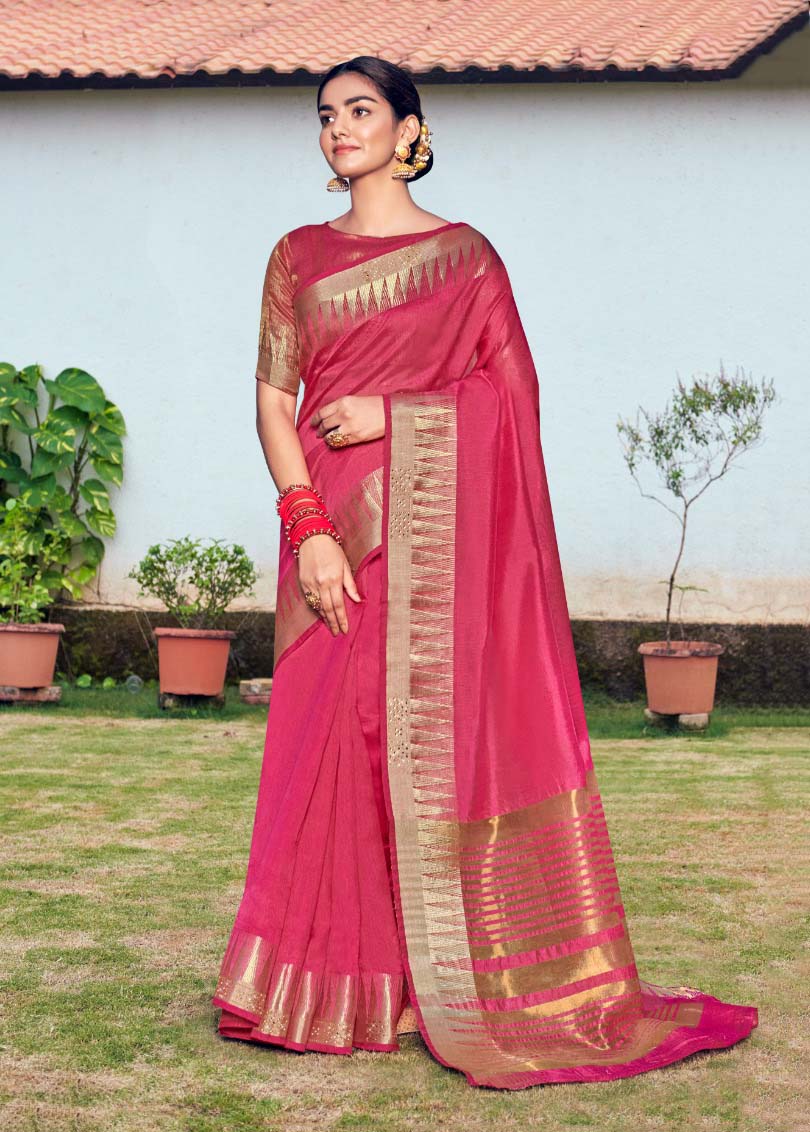 Latest Pink Fancy Double Zari Siroski Silk Saree for Women