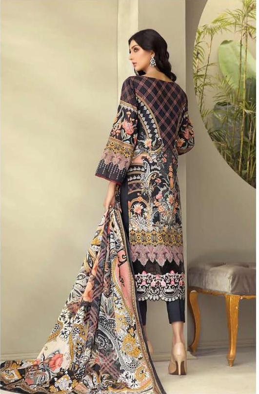 Lawn Cotton Unstitched Black Suit Dress Material for Women