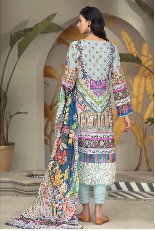Lawn Cotton Unstitched Light Blue Suit Dress Material for Women