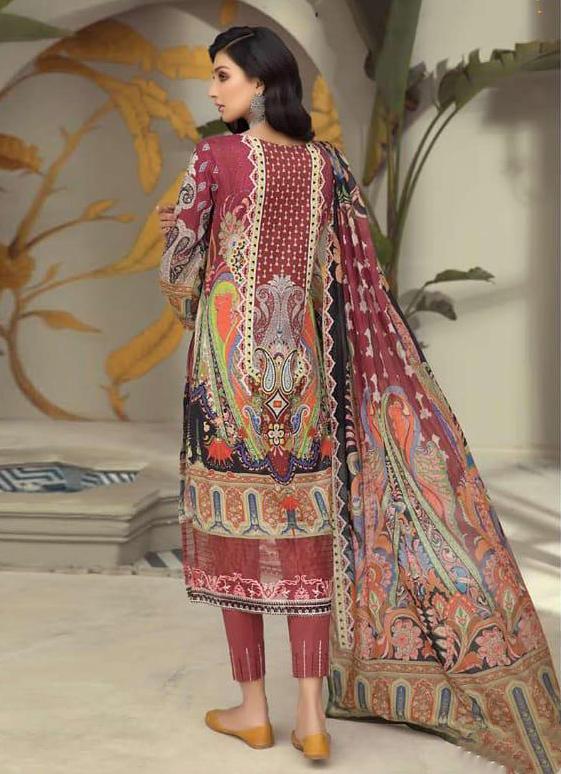 Lawn Cotton Unstitched Maroon Suit Dress Material for Women