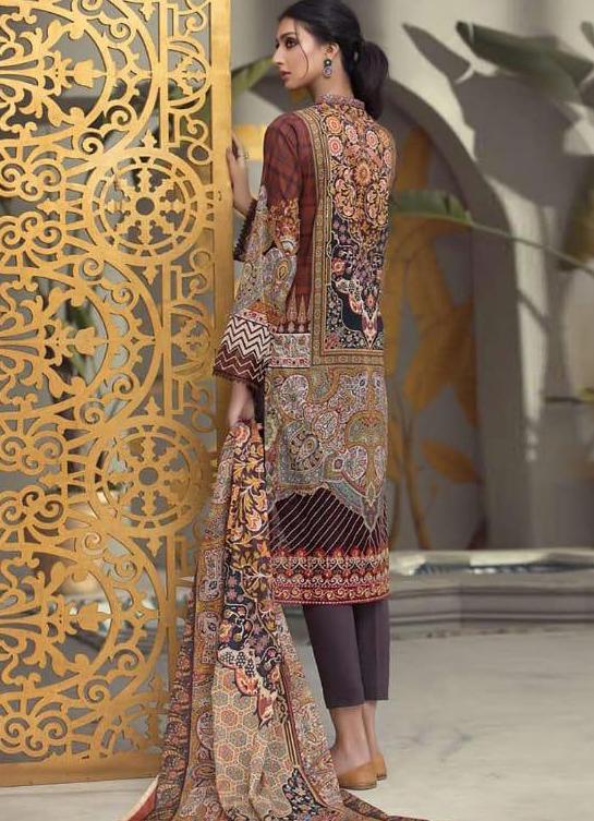 Lawn Cotton Unstitched Maroon Suit Dress Material for Women