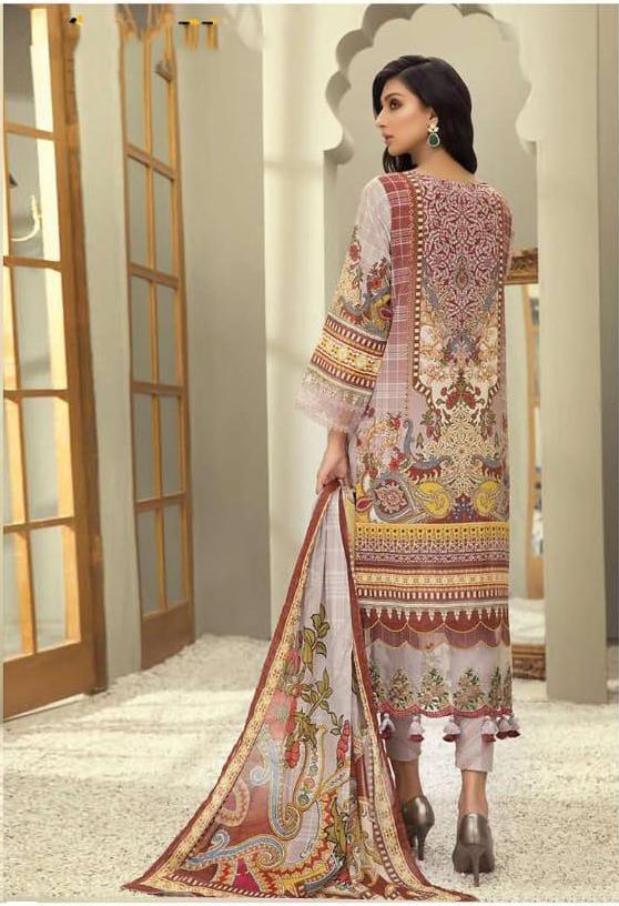 Lawn Cotton Unstitched Off White Suit Dress Material for Women