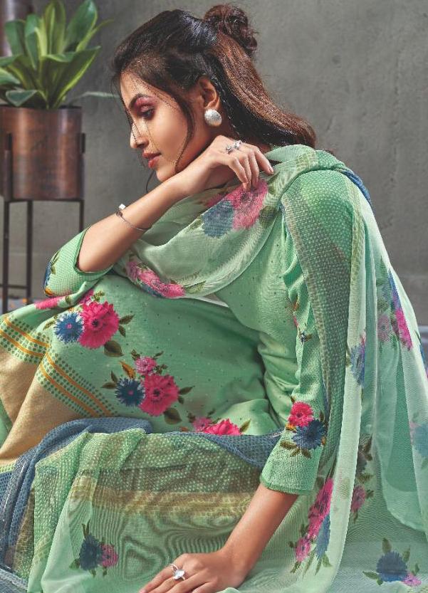 Light Green Pure Cotton Printed Summer Suit Dress Material for women