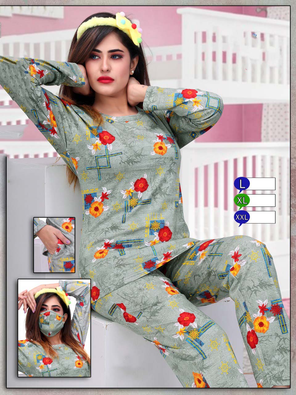 Long Top Full Sleeves Green Cotton Night Suit for ladies Long Top Full Sleeves Green Cotton Night Suit for ladies