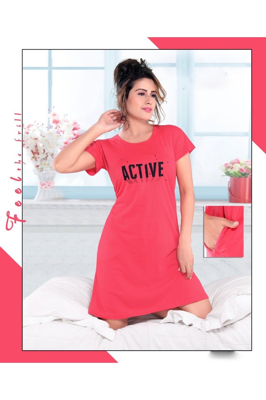 Long Tshirt Pink Nighty for Girls