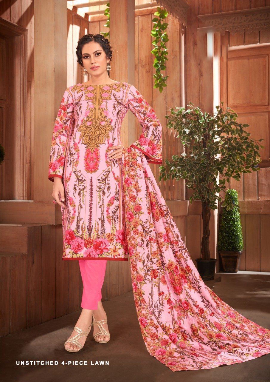 Luxury Lawn Cotton Pink Unstitched Cotton Suits for Women